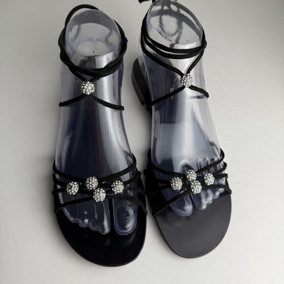 Pelle Moda Sandals Rhinestone Ankle Lace Up Black Size 7.5 - Picture 6 of 7